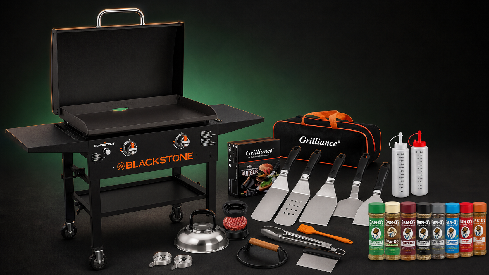 Blackstone griddle giveaway package with griddle tools and seasoning collection